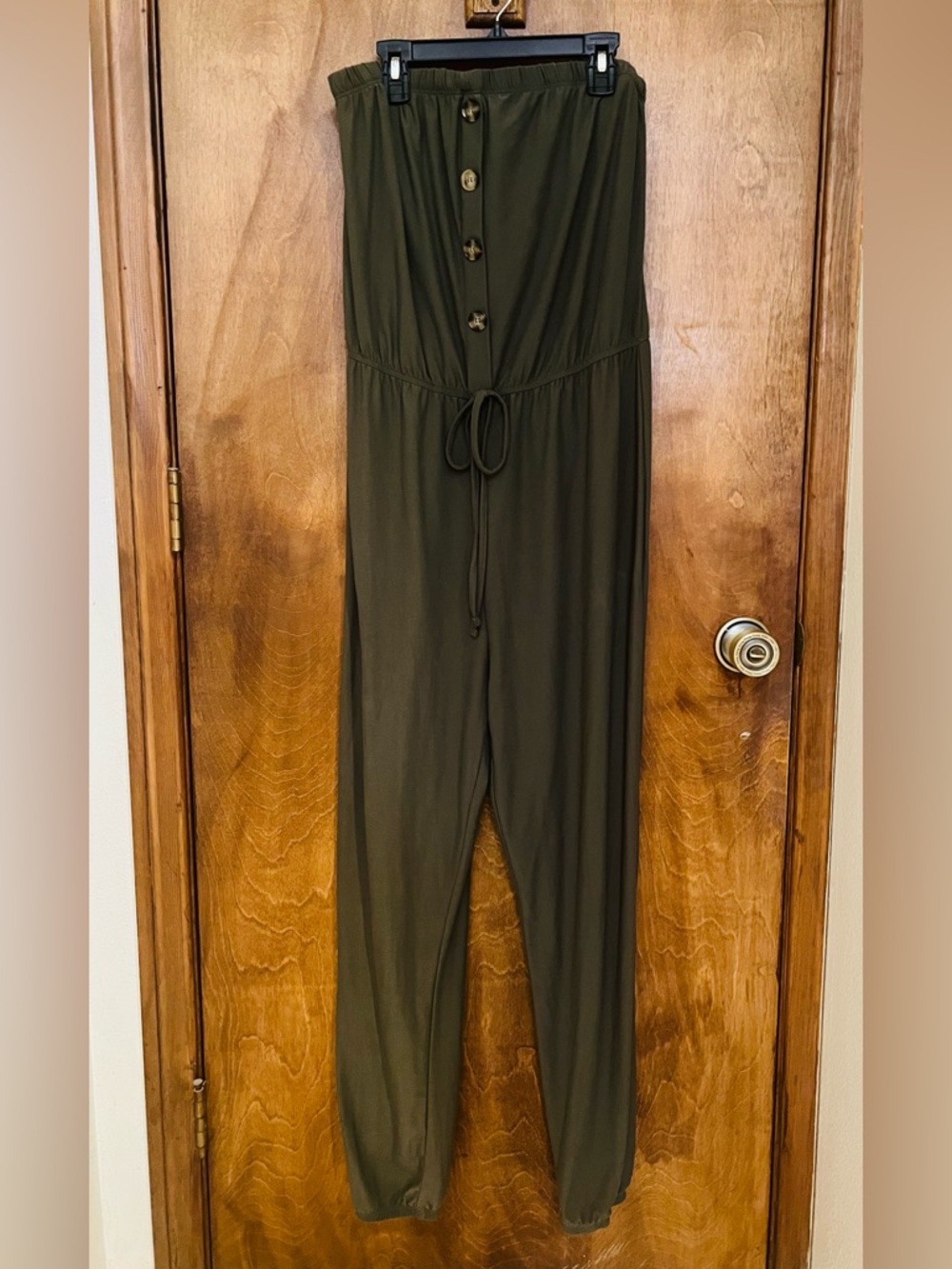 Rue21 Olive Green Strapless Jumpsuit with Front Buttons